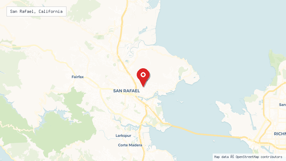 Street map of San Rafael, California with location pin