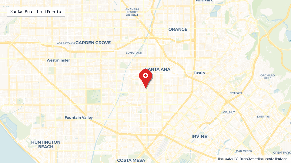 Street map of Santa Ana, California with location pin
