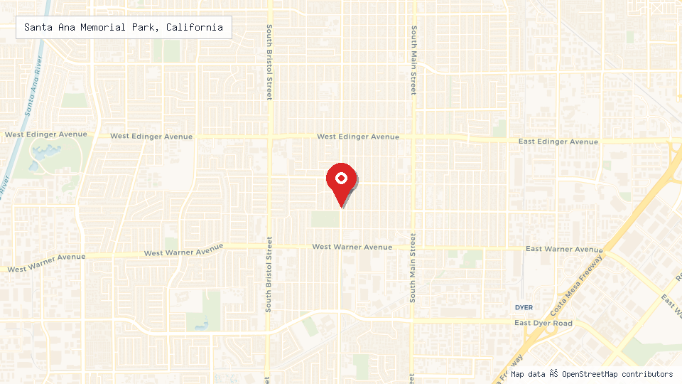 Street map of Santa Ana Memorial Park, California with location pin