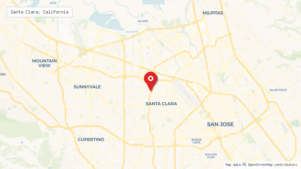 Street map of Santa Clara, California with location pin