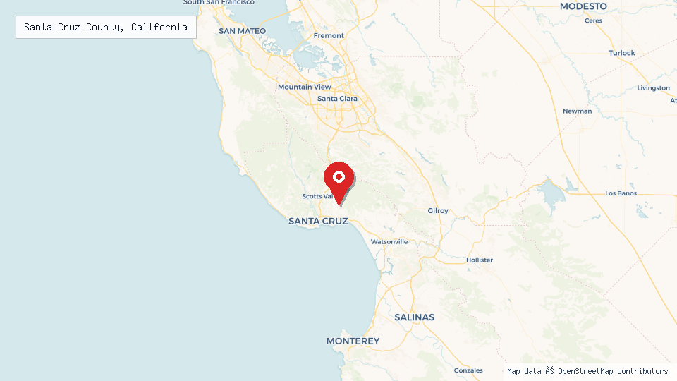 Street map of Santa Cruz County, California with location pin