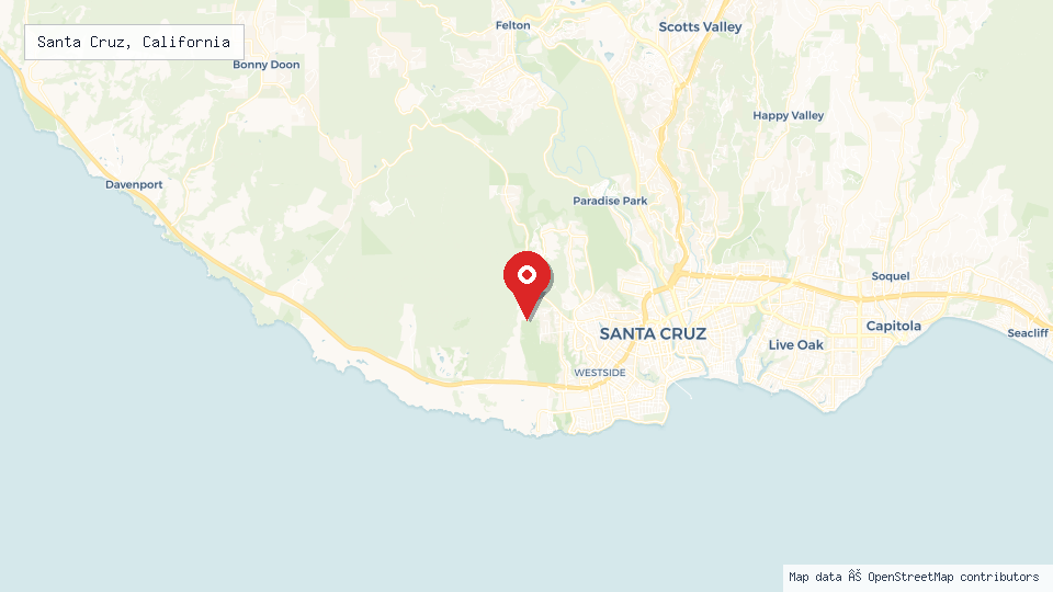 Street map of Santa Cruz, California with location pin