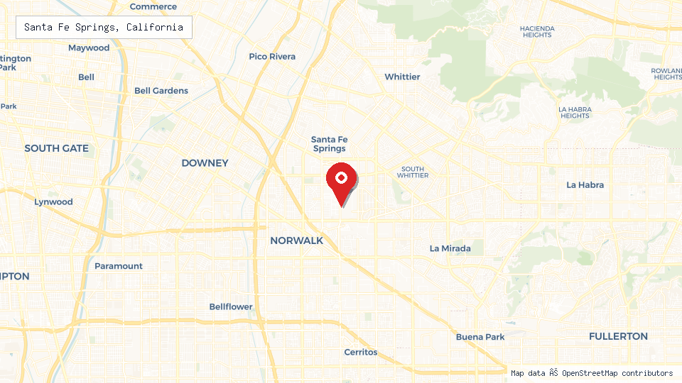 Street map of Santa Fe Springs, California with location pin