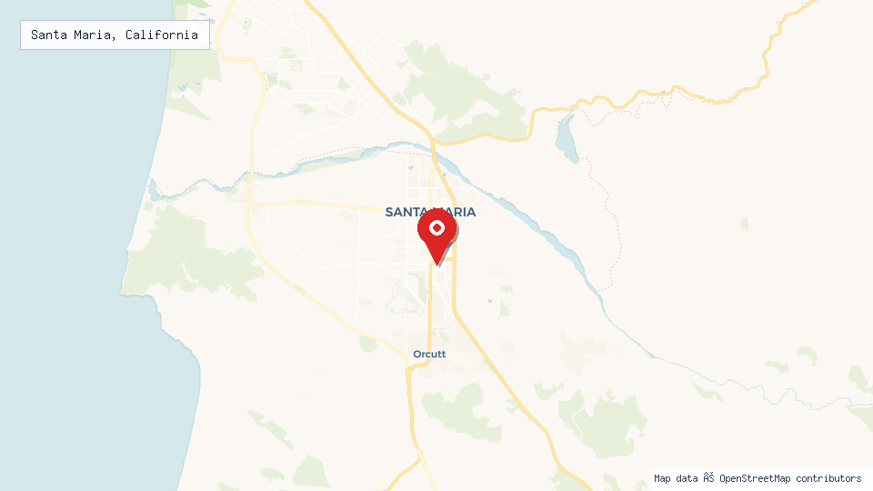 Street map of Santa Maria, California with location pin