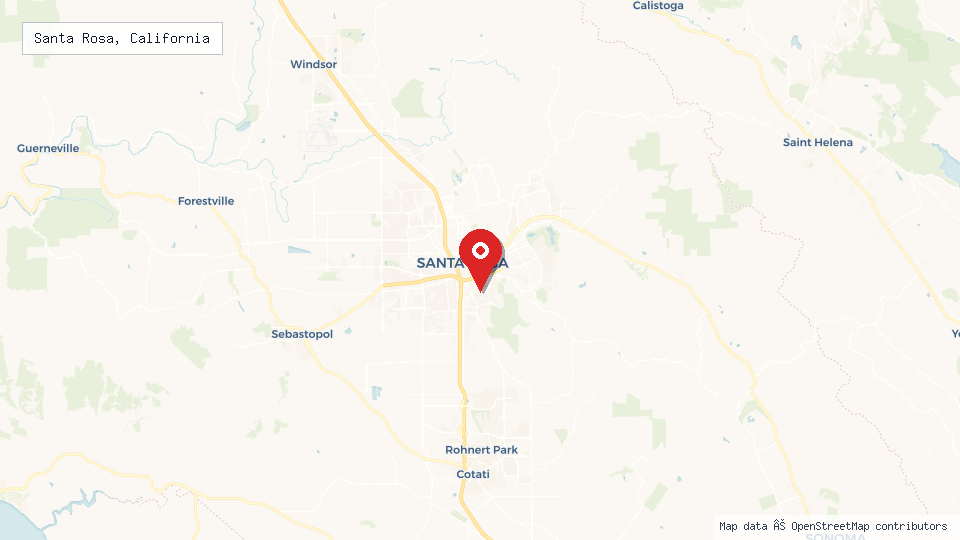 Street map of Santa Rosa, California with location pin