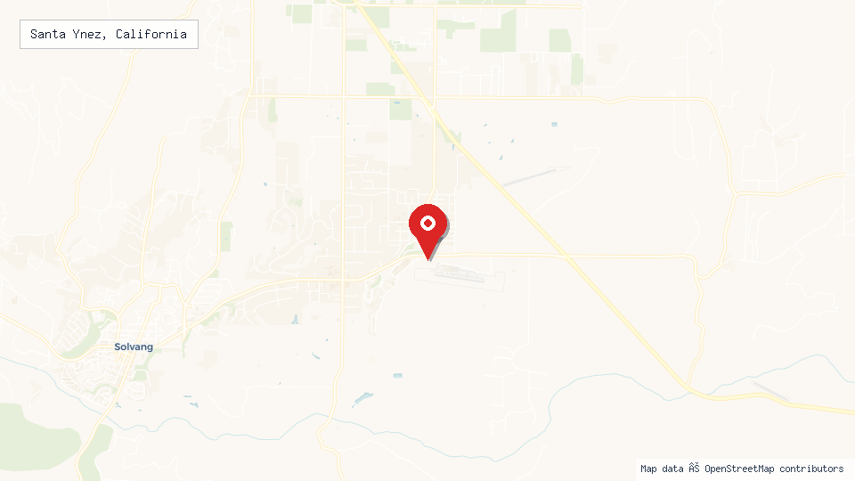 Street map of Santa Ynez, California with location pin