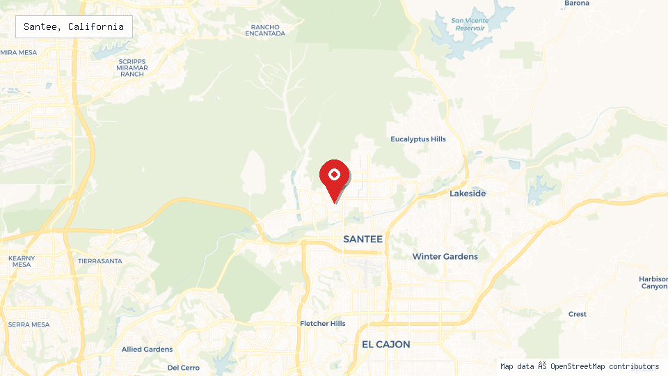 Street map of Santee, California with location pin
