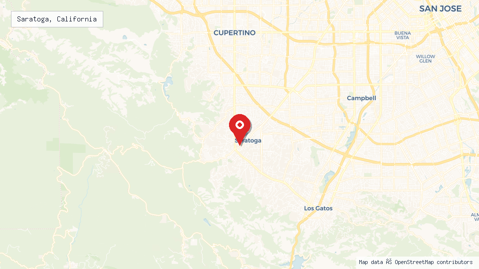 Street map of Saratoga, California with location pin