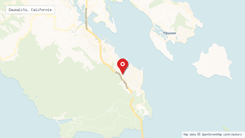 Street map of Sausalito, California with location pin