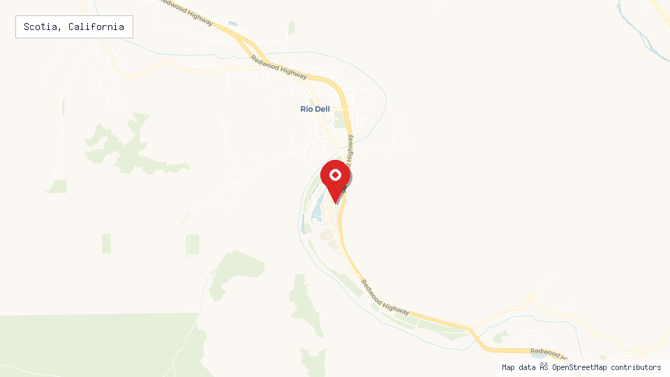 Street map of Scotia, California with location pin