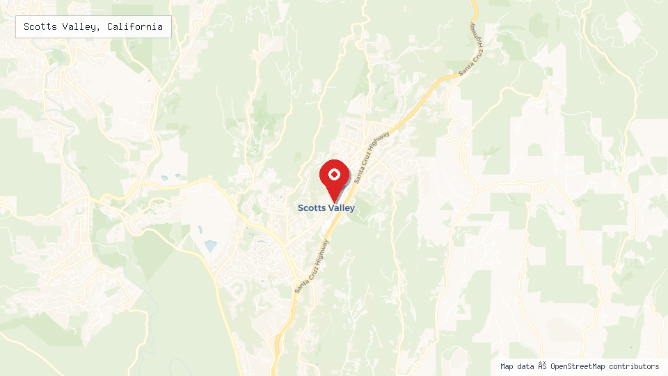 Street map of Scotts Valley, California with location pin
