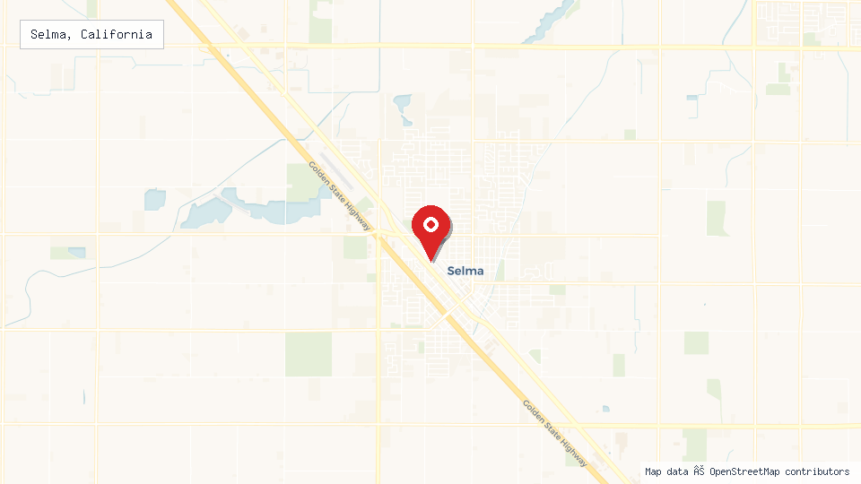 Street map of Selma, California with location pin