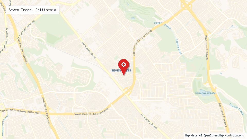 Street map of Seven Trees, California with location pin