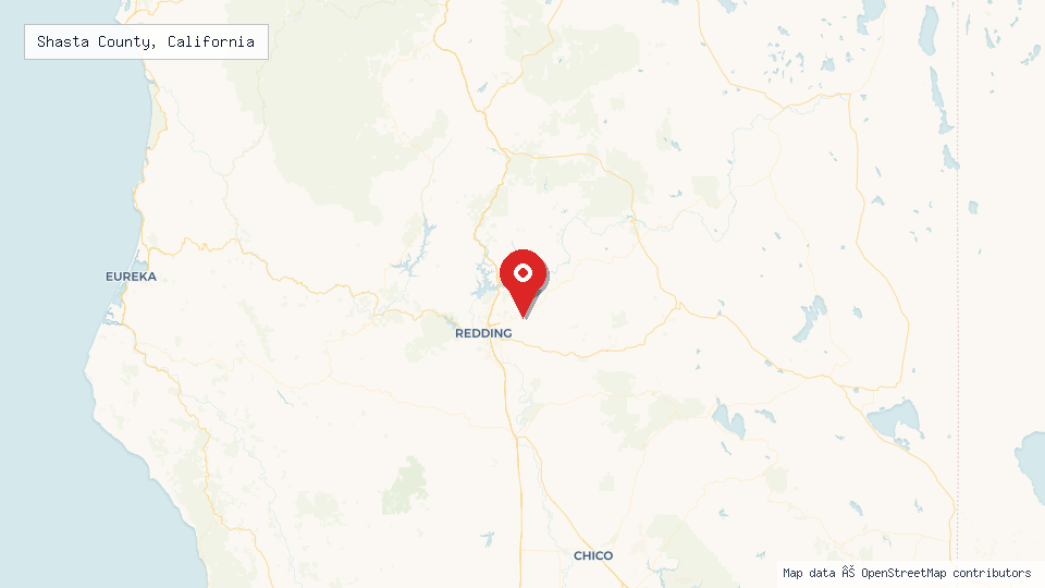 Street map of Shasta County, California with location pin
