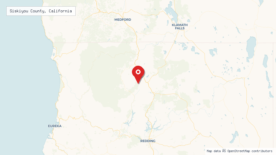 Street map of Siskiyou County, California with location pin