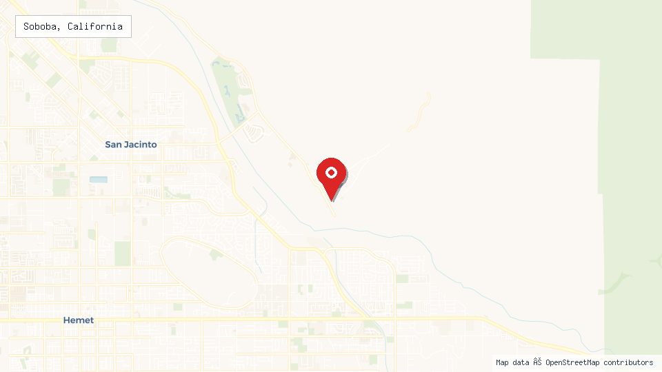 Street map of Soboba, California with location pin