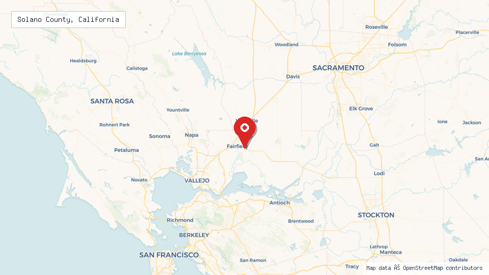 Street map of Solano County, California with location pin