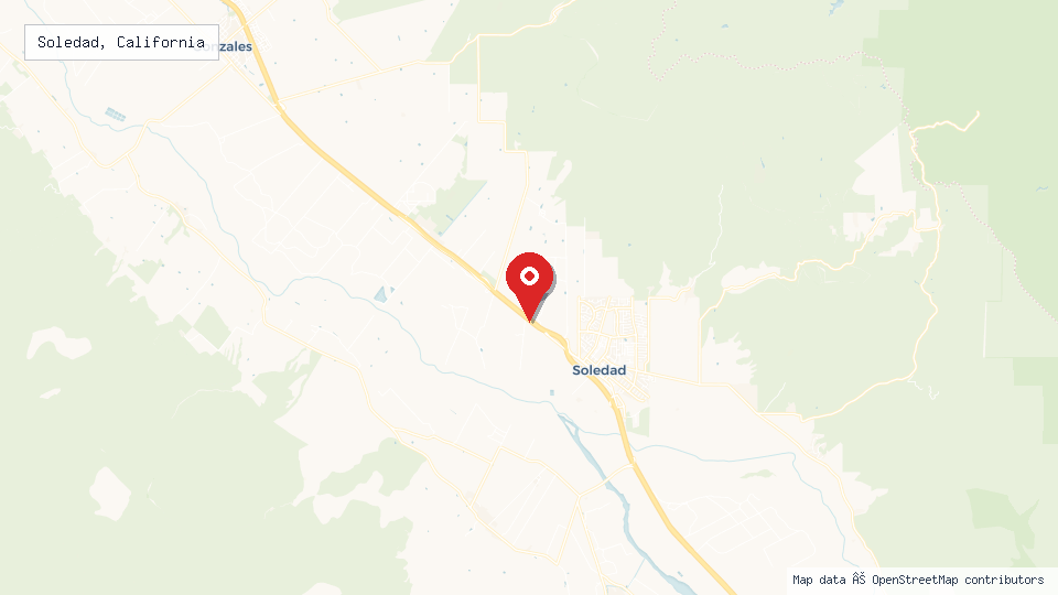 Street map of Soledad, California with location pin