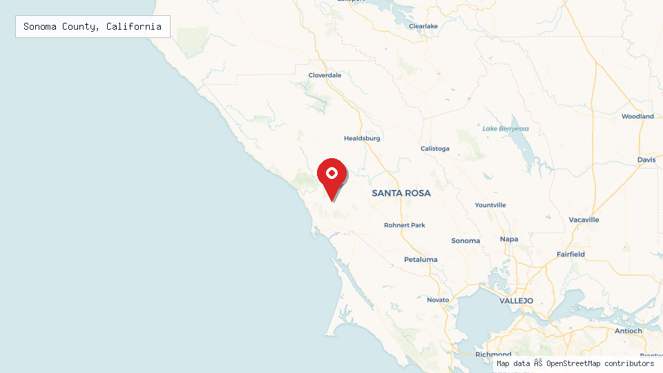 Street map of Sonoma County, California with location pin