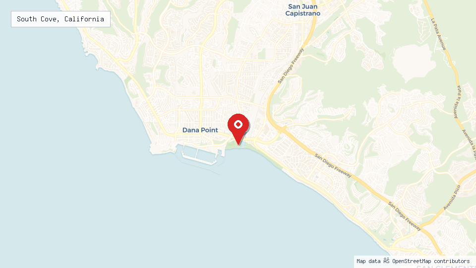 Street map of South Cove, California with location pin
