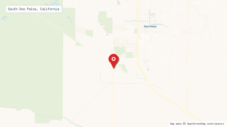 Street map of South Dos Palos, California with location pin