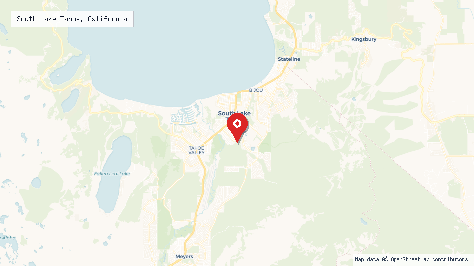 Street map of South Lake Tahoe, California with location pin
