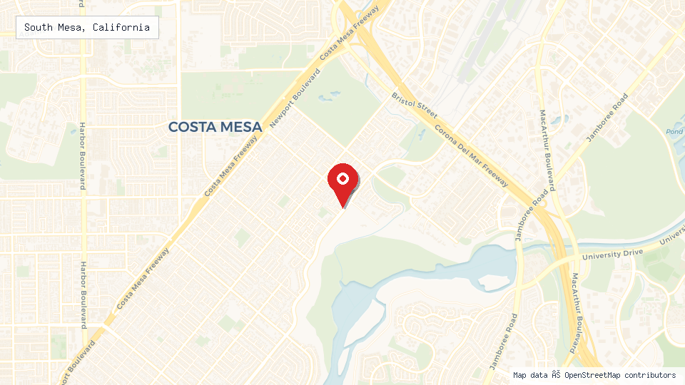 Street map of South Mesa, California with location pin