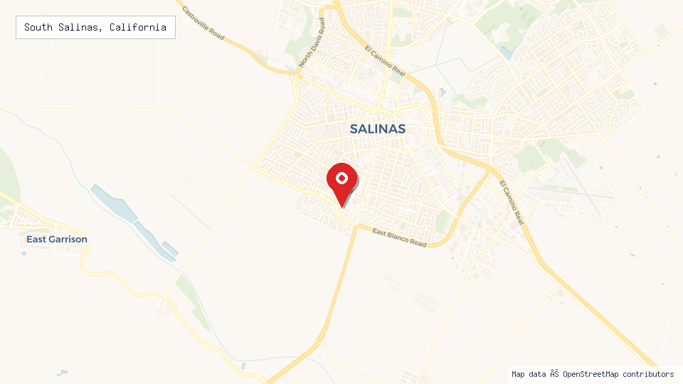 Street map of South Salinas, California with location pin