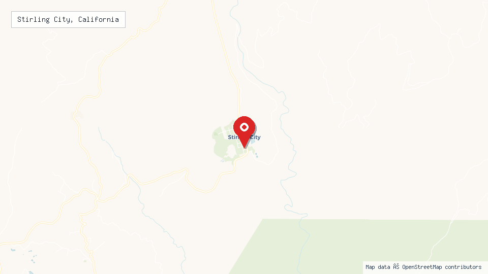 Street map of Stirling City, California with location pin