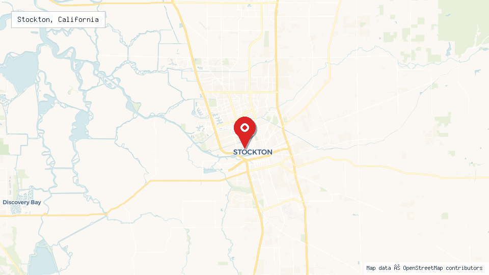 Street map of Stockton, California with location pin