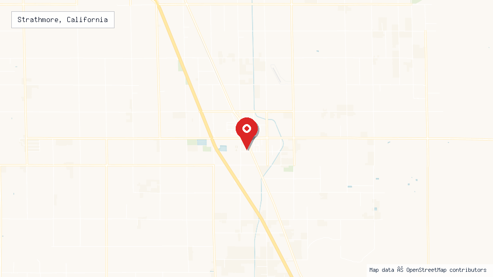 Street map of Strathmore, California with location pin