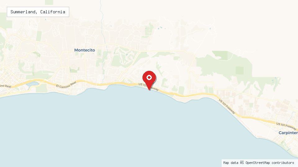 Street map of Summerland, California with location pin