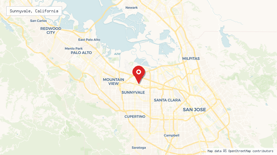 Street map of Sunnyvale, California with location pin
