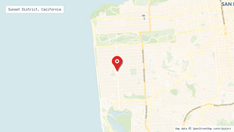 Street map of Sunset District, California with location pin