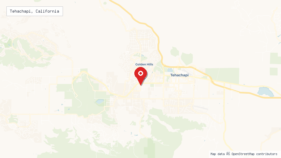 Street map of Tehachapi, California with location pin