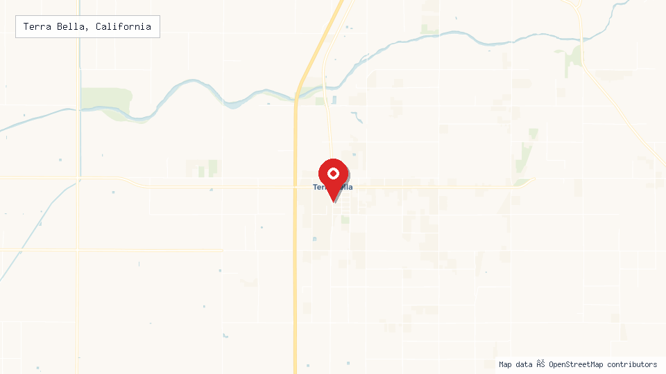 Street map of Terra Bella, California with location pin
