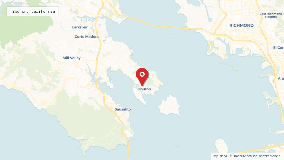 Street map of Tiburon, California with location pin