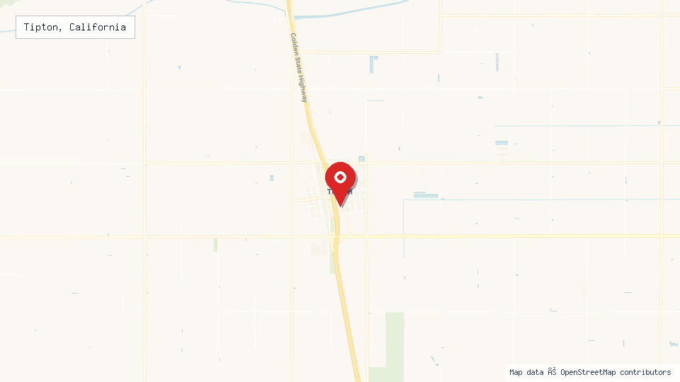 Street map of Tipton, California with location pin