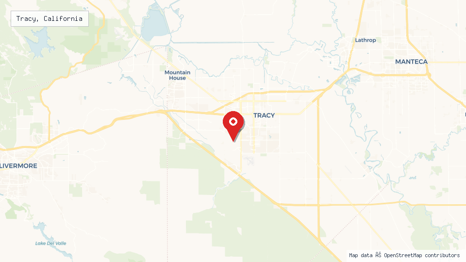 Street map of Tracy, California with location pin