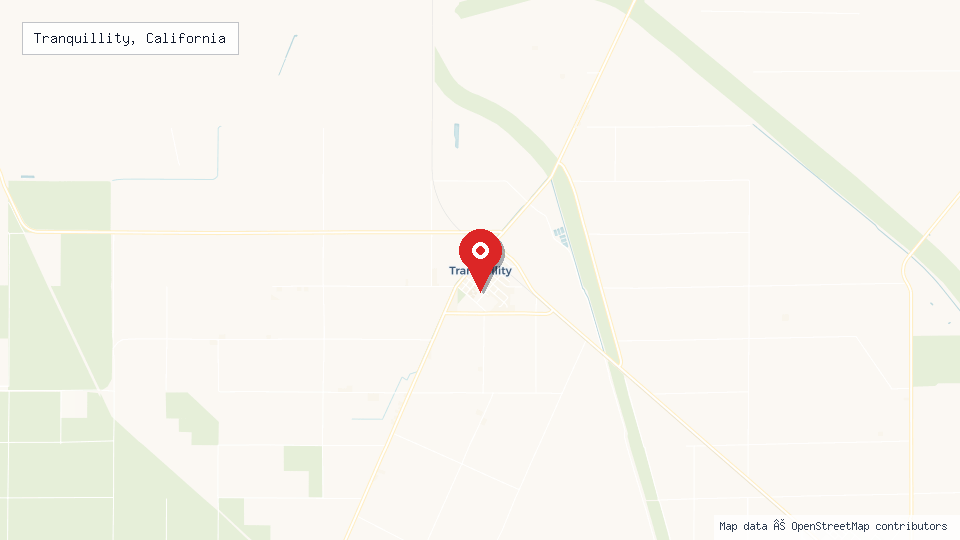 Street map of Tranquillity, California with location pin