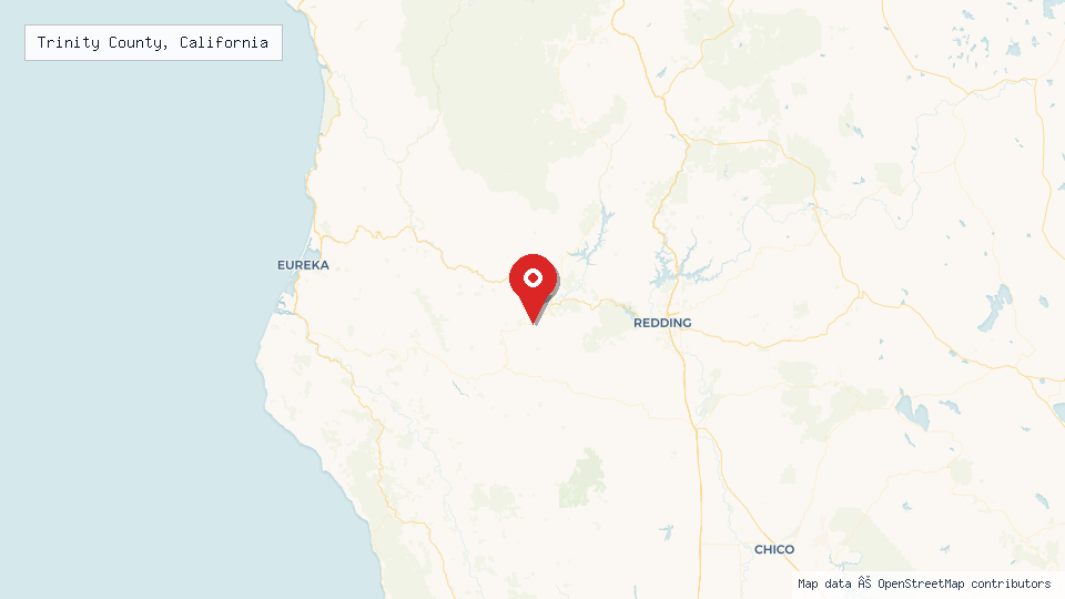 Street map of Trinity County, California with location pin