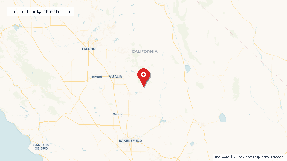 Street map of Tulare County, California with location pin