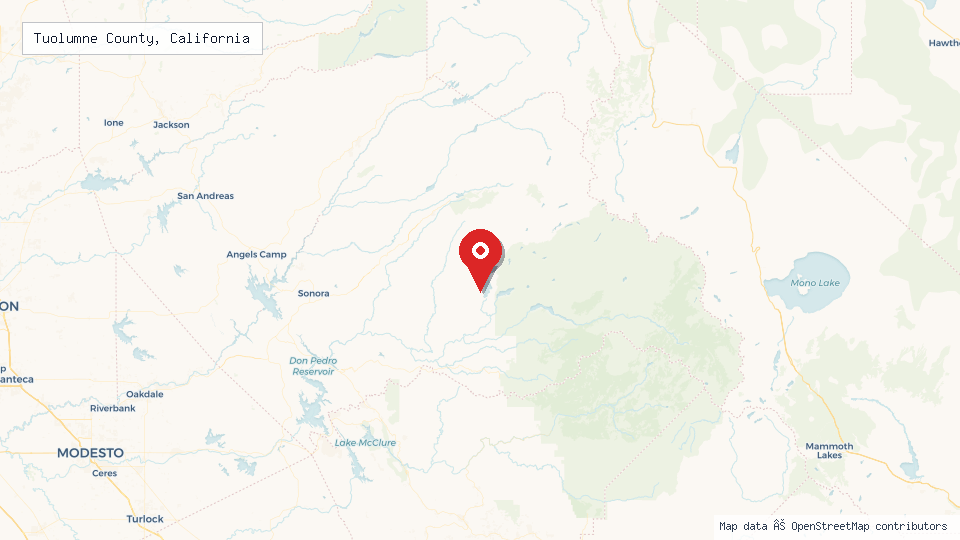 Street map of Tuolumne County, California with location pin
