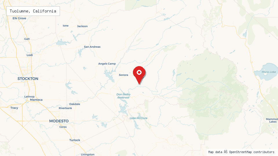 Street map of Tuolumne, California with location pin