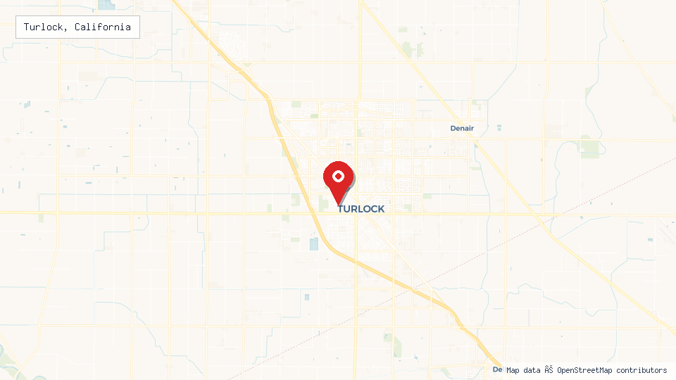 Street map of Turlock, California with location pin