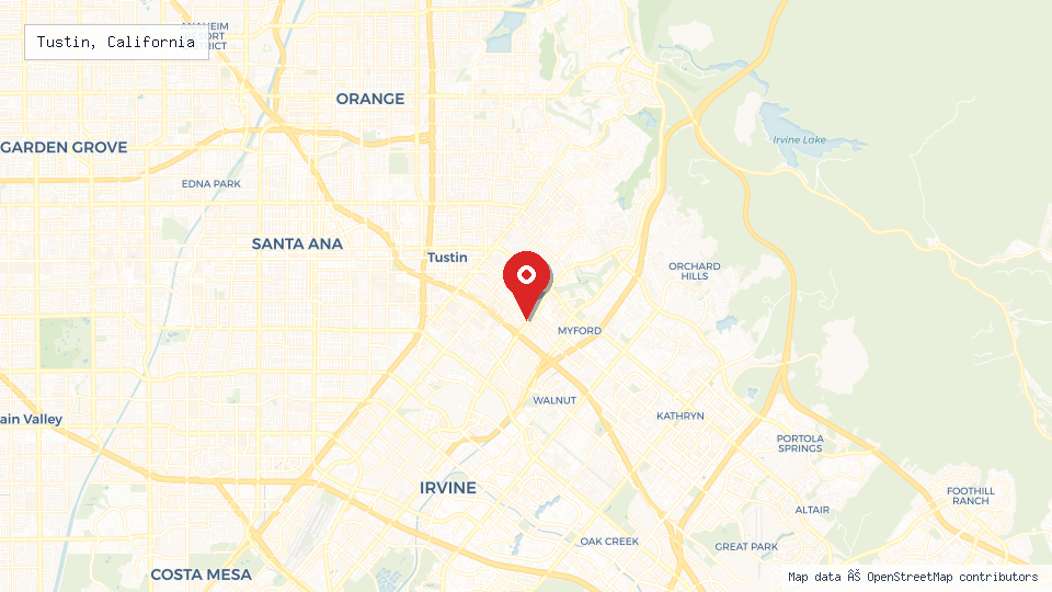 Street map of Tustin, California with location pin