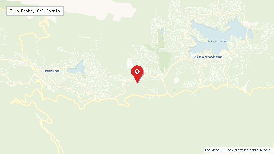Street map of Twin Peaks, California with location pin