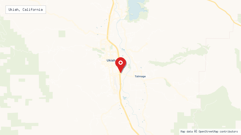 Street map of Ukiah, California with location pin