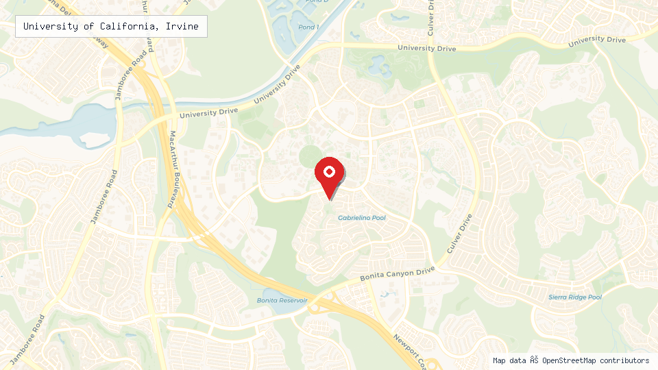 Street map of University of California, Irvine with location pin