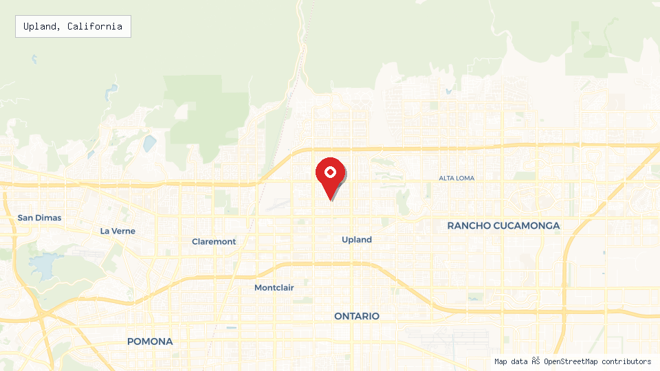 Street map of Upland, California with location pin